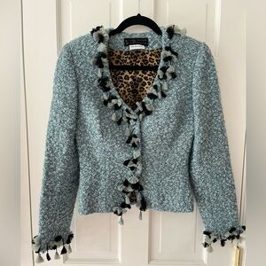 Saks Fifth Avenue/Peggy Jennings Blue Coat with  leopard print lining.